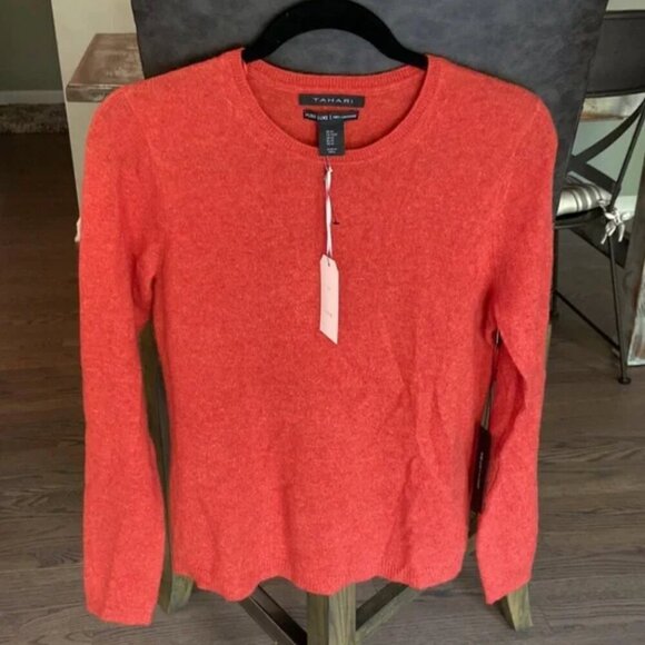 Tahari 100% Luxe Cashmere Crewneck Sweater M NWT Burnt Orange Fall Winter Cozy - Picture 1 of 4